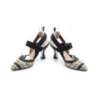 FENDI FF pattern Pumps Raffia Leather Fabric Beige Black Brown