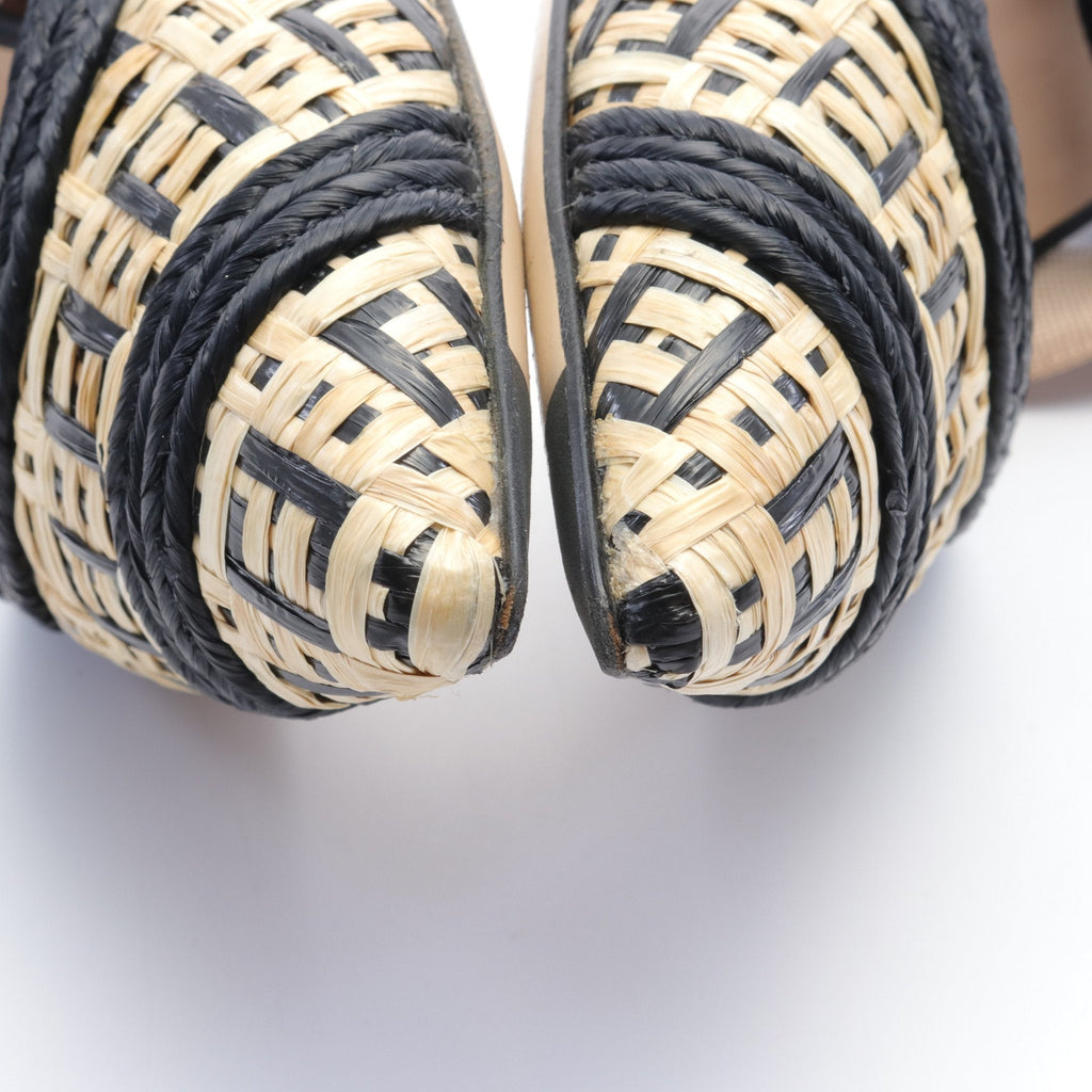 FENDI FF pattern Pumps Raffia Leather Fabric Beige Black Brown