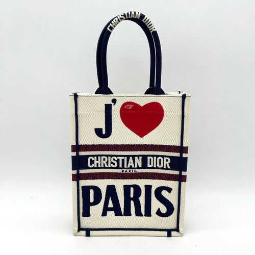 CHRISTIAN DIOR Canvas Embroidered Vertical Book Tote White di8892fe