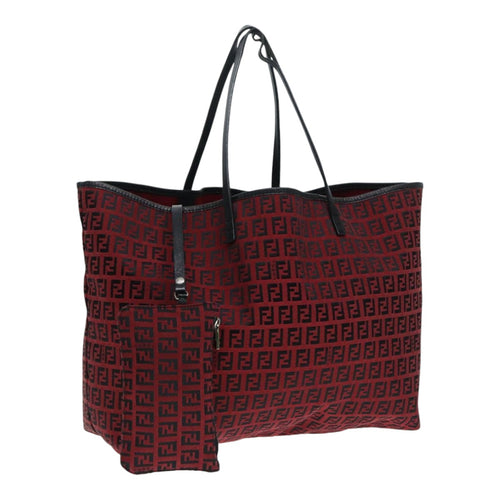 FENDI Zucchino Canvas Tote Bag Red Black Silver90199