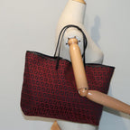 FENDI Zucchino Canvas Tote Bag Red Black Silver90199