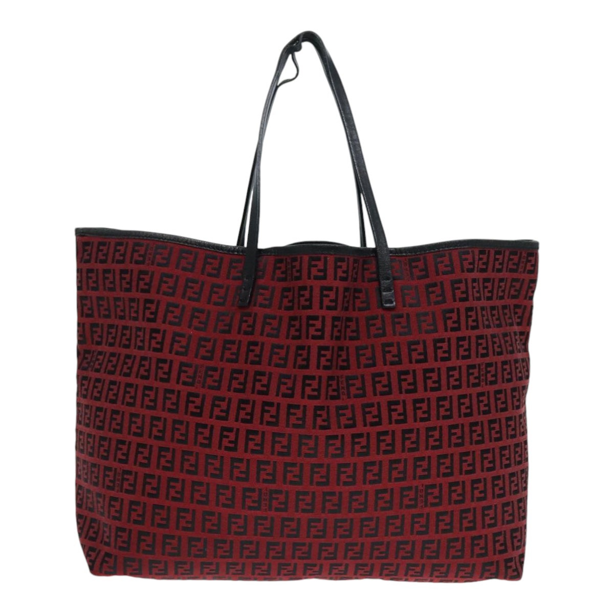 FENDI Zucchino Canvas Tote Bag Red Black Silver90199