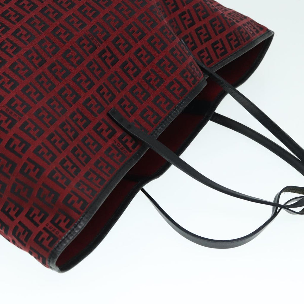 FENDI Zucchino Canvas Tote Bag Red Black Silver90199
