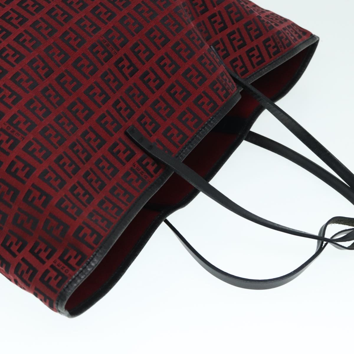 FENDI Zucchino Canvas Tote Bag Red Black Silver90199