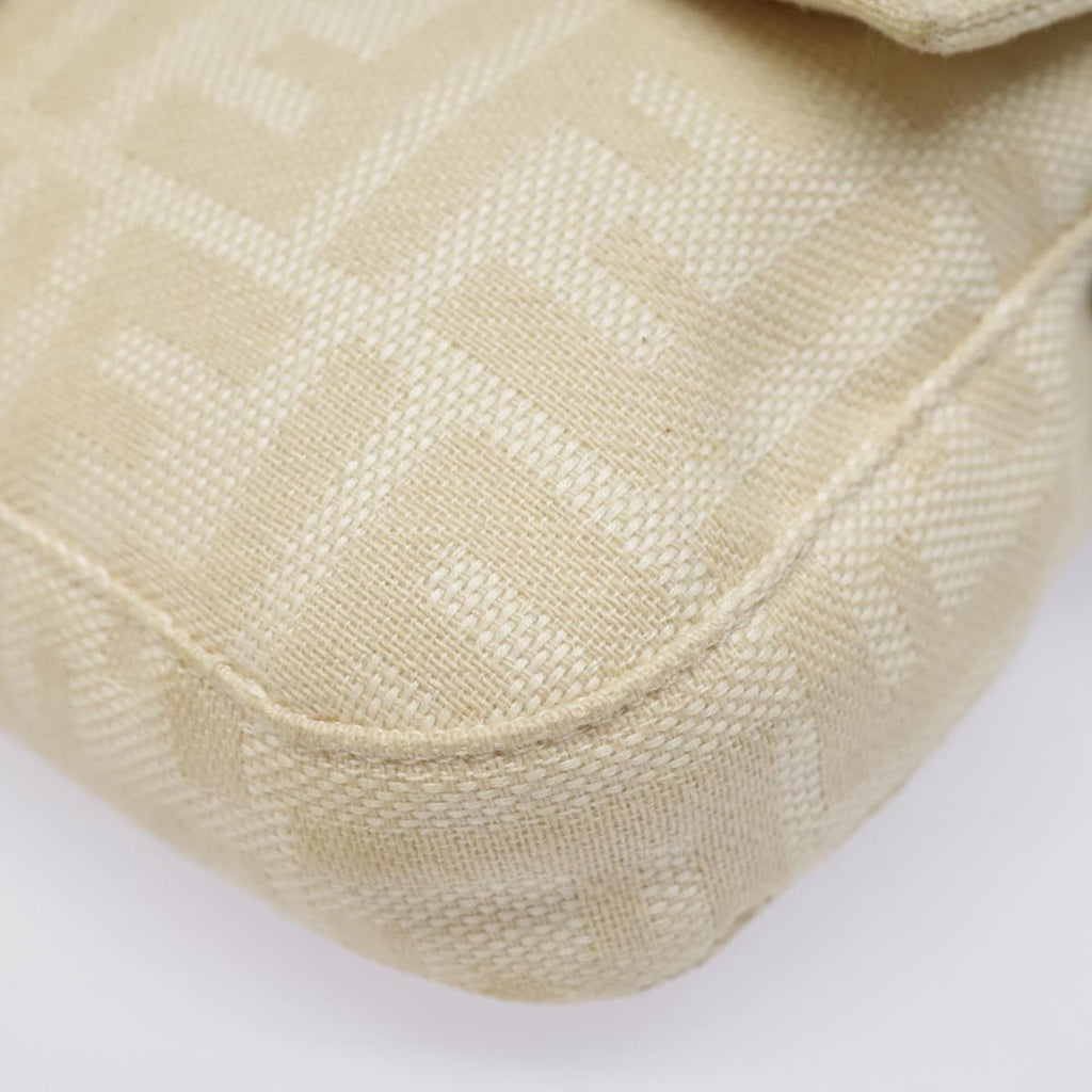 FENDI Zucca Canvas Mamma Baguette Shoulder Bag Beige Brown Silver90203