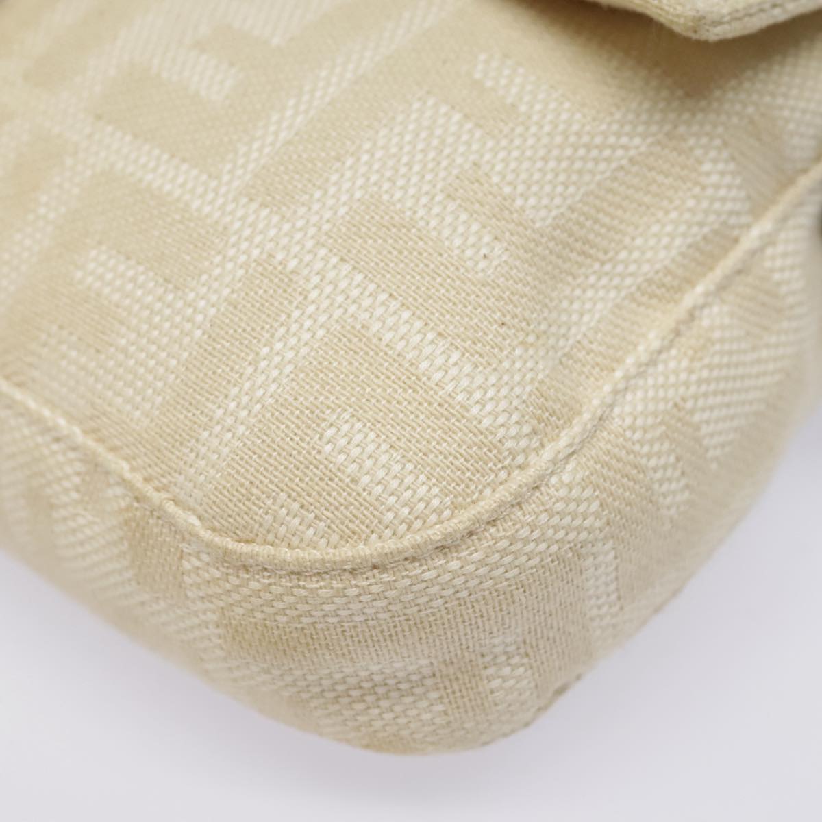 FENDI Zucca Canvas Mamma Baguette Shoulder Bag Beige Brown Silver90203