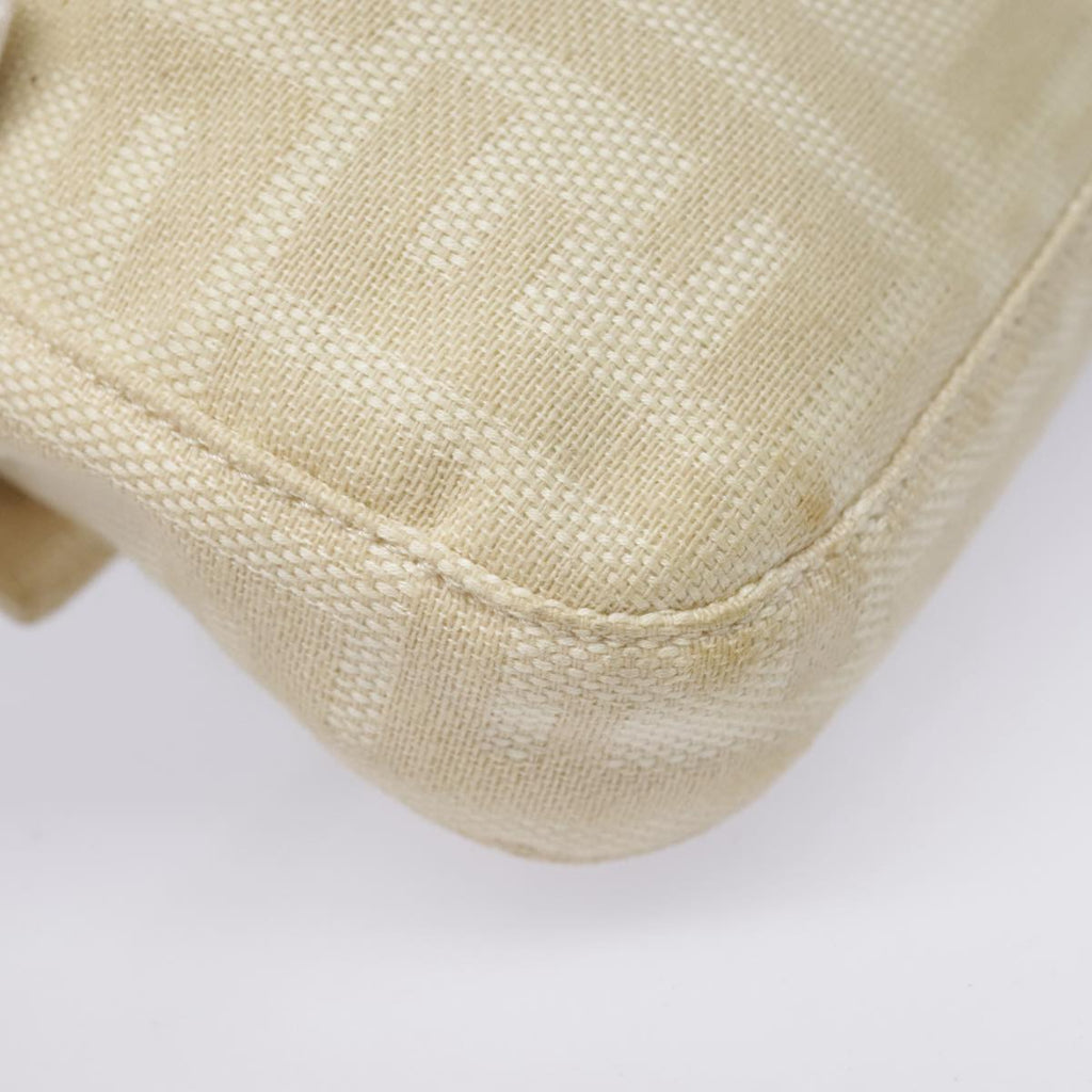 FENDI Zucca Canvas Mamma Baguette Shoulder Bag Beige Brown Silver90203