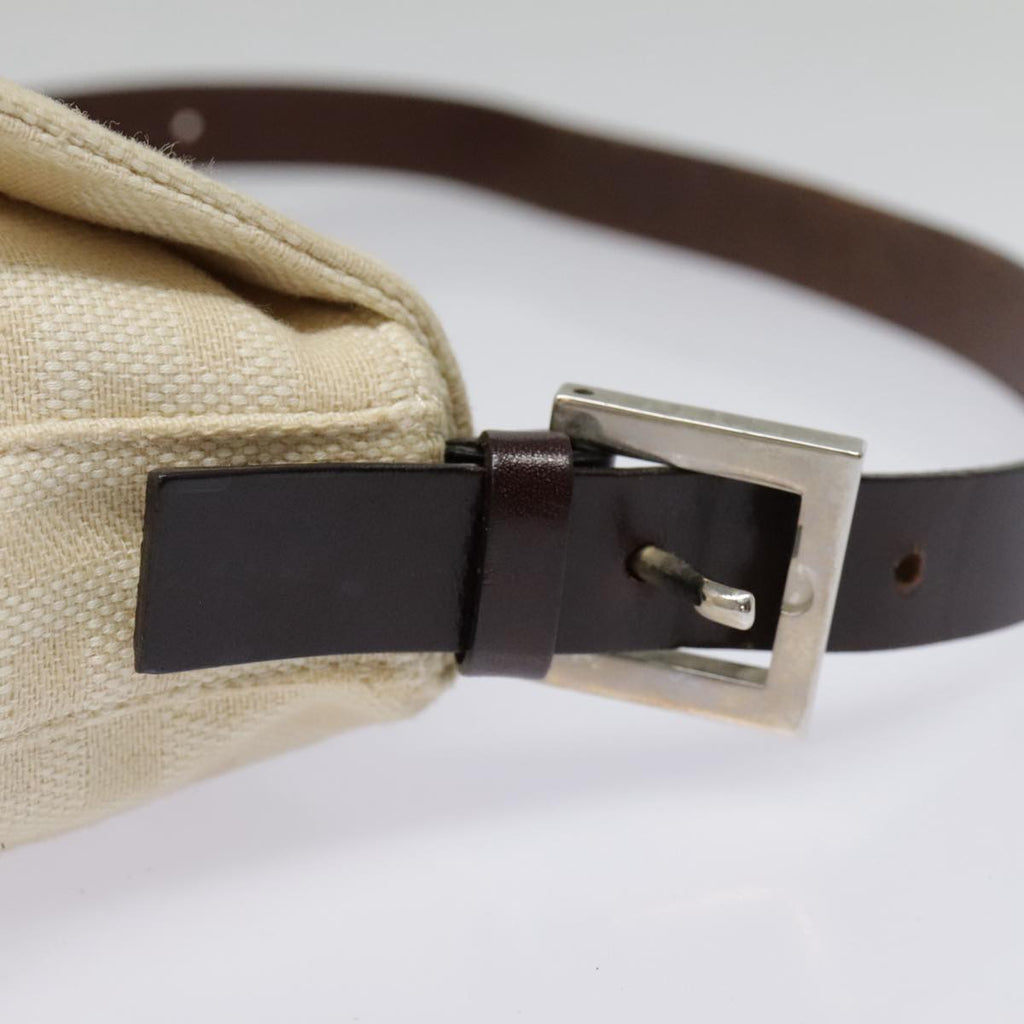 FENDI Zucca Canvas Mamma Baguette Shoulder Bag Beige Brown Silver90203