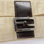 FENDI Zucca Canvas Mamma Baguette Shoulder Bag Beige Brown Silver90203