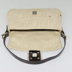 FENDI Zucca Canvas Mamma Baguette Shoulder Bag Beige Brown Silver90203