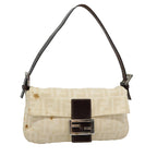 FENDI Zucca Canvas Mamma Baguette Shoulder Bag Beige Brown Silver90203