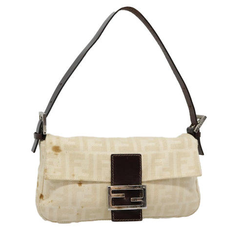 FENDI Zucca Canvas Mamma Baguette Shoulder Bag Beige Brown Silver90203