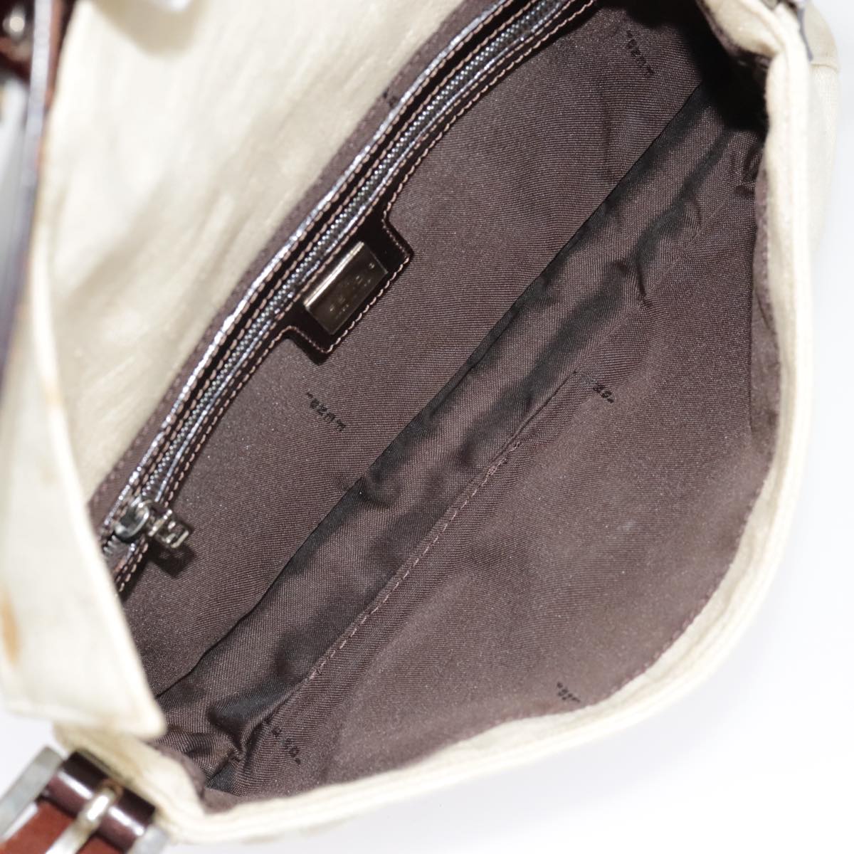FENDI Zucca Canvas Mamma Baguette Shoulder Bag Beige Brown Silver90203
