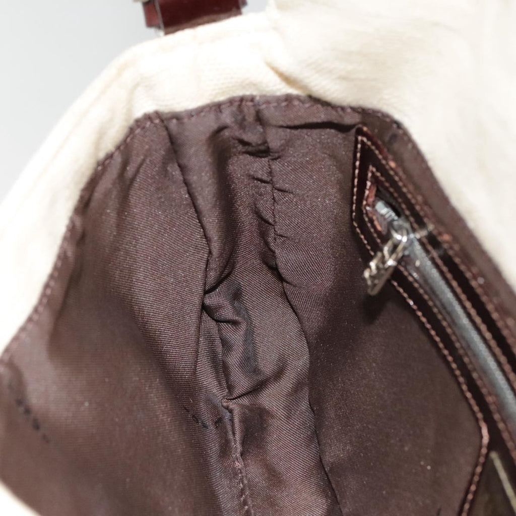 FENDI Zucca Canvas Mamma Baguette Shoulder Bag Beige Brown Silver90203