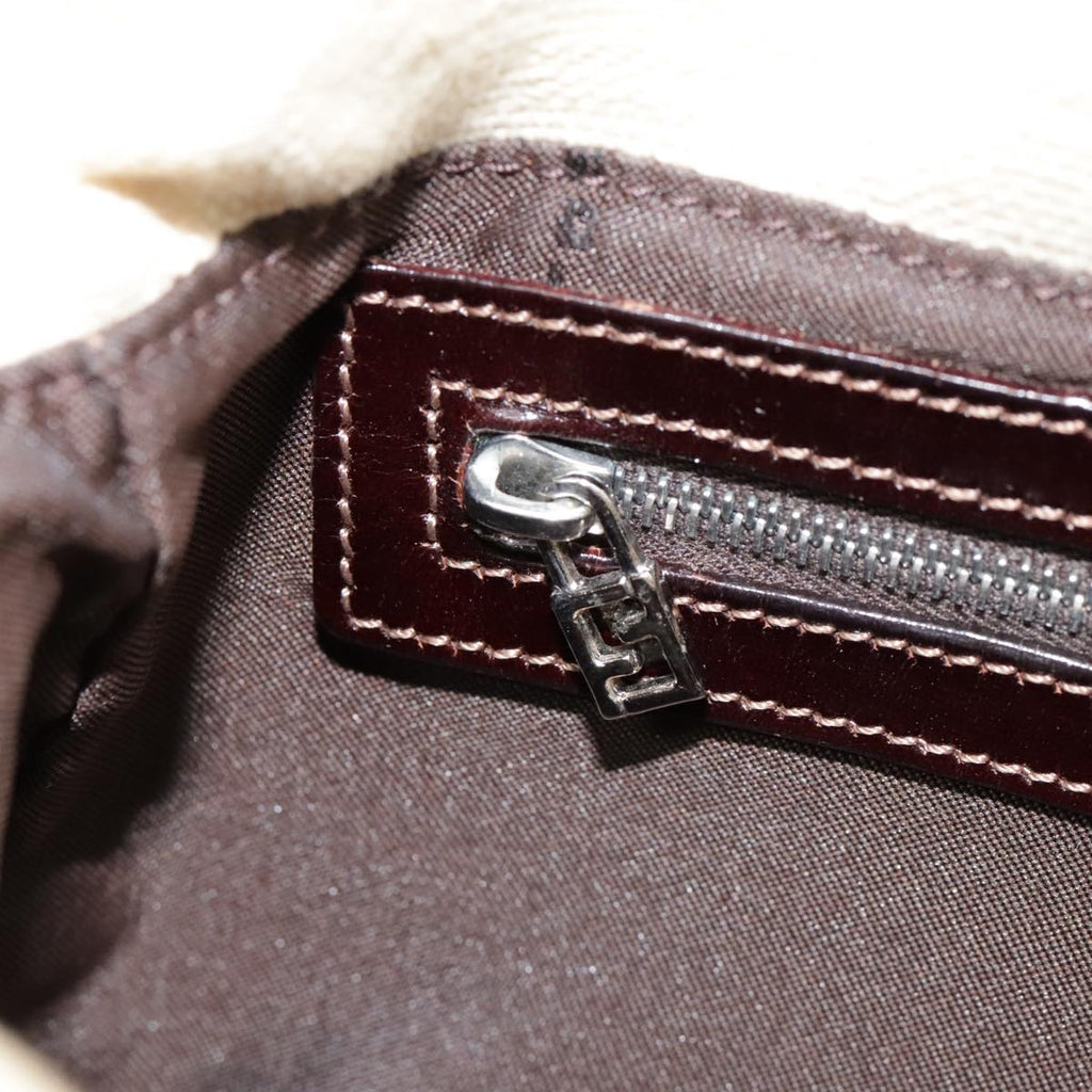 FENDI Zucca Canvas Mamma Baguette Shoulder Bag Beige Brown Silver90203