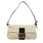 FENDI Zucca Canvas Mamma Baguette Shoulder Bag Beige Brown Silver90203