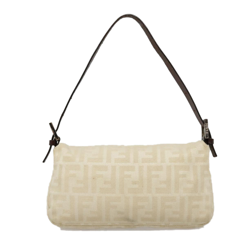 FENDI Zucca Canvas Mamma Baguette Shoulder Bag Beige Brown Silver90203