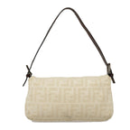 FENDI Zucca Canvas Mamma Baguette Shoulder Bag Beige Brown Silver90203