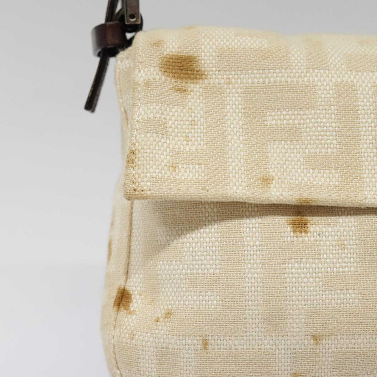 FENDI Zucca Canvas Mamma Baguette Shoulder Bag Beige Brown Silver90203