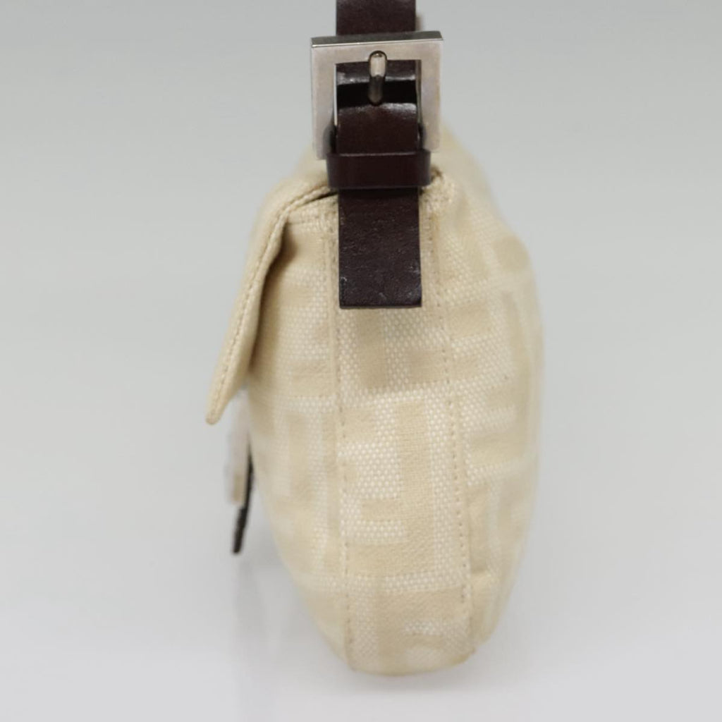 FENDI Zucca Canvas Mamma Baguette Shoulder Bag Beige Brown Silver90203