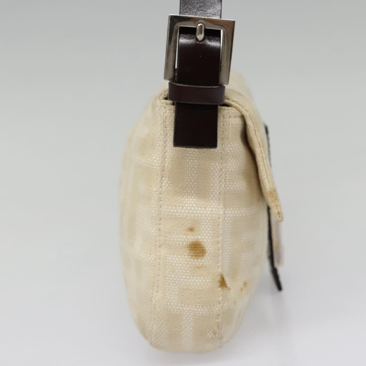 FENDI Zucca Canvas Mamma Baguette Shoulder Bag Beige Brown Silver90203