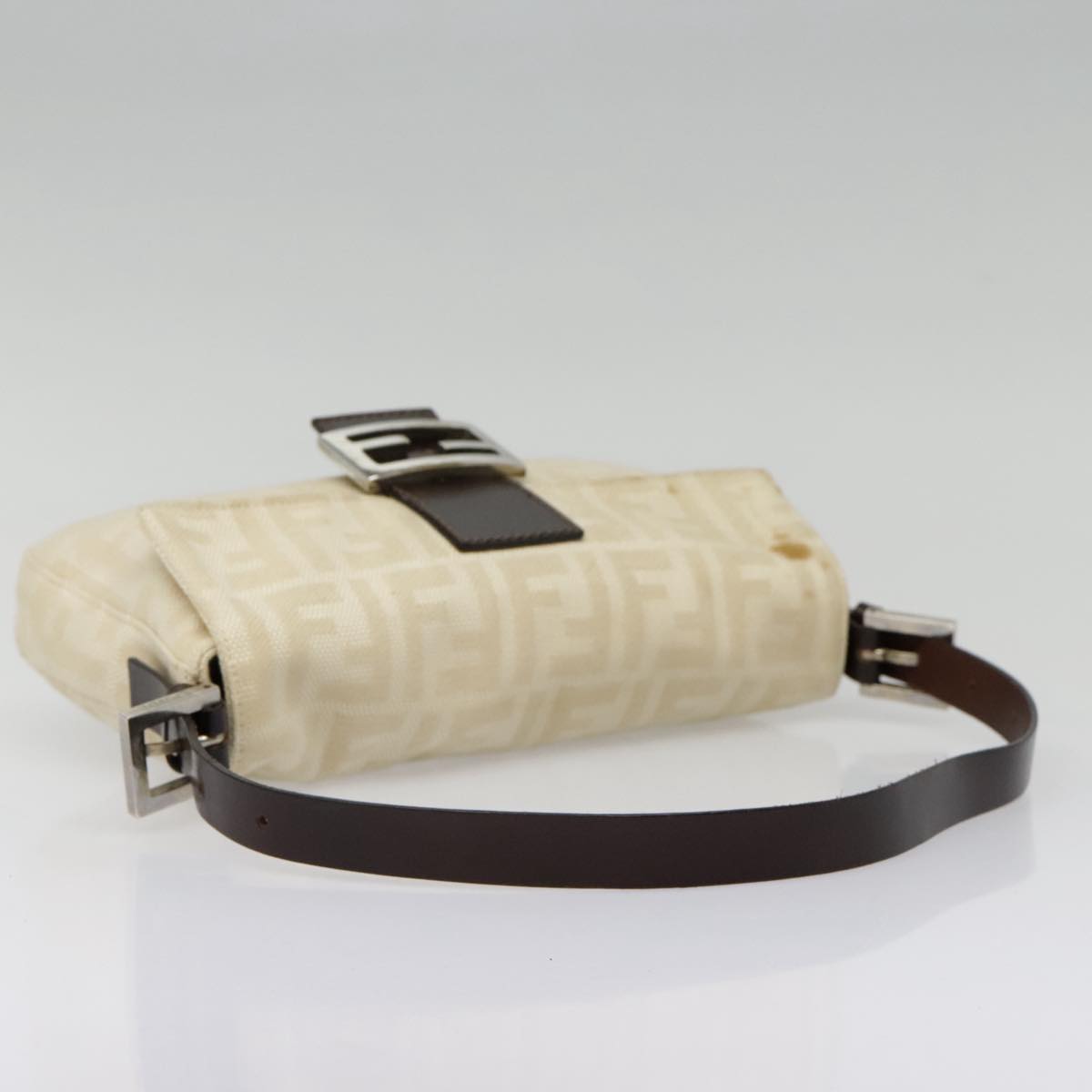 FENDI Zucca Canvas Mamma Baguette Shoulder Bag Beige Brown Silver90203