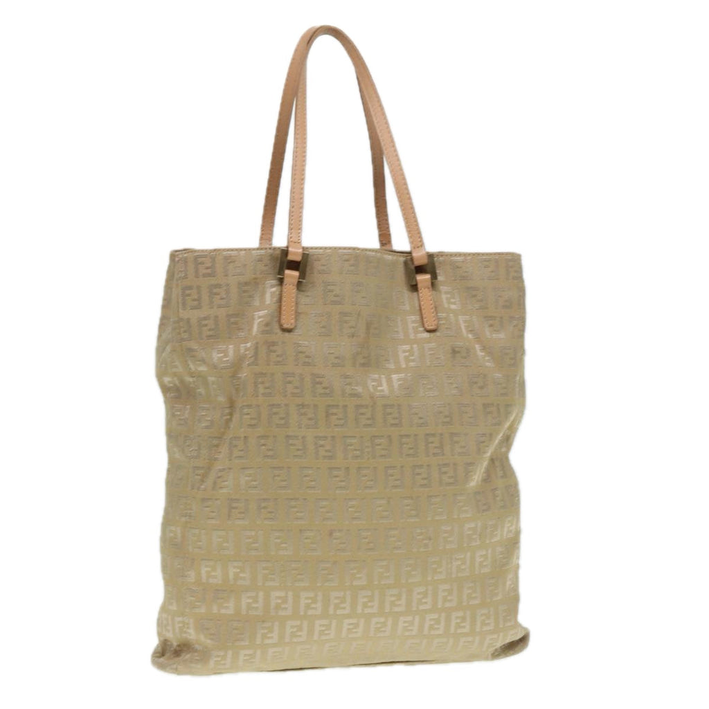 FENDI Zucchino Canvas Tote Bag Beige Gold90378