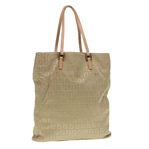 FENDI Zucchino Canvas Tote Bag Beige Gold90378