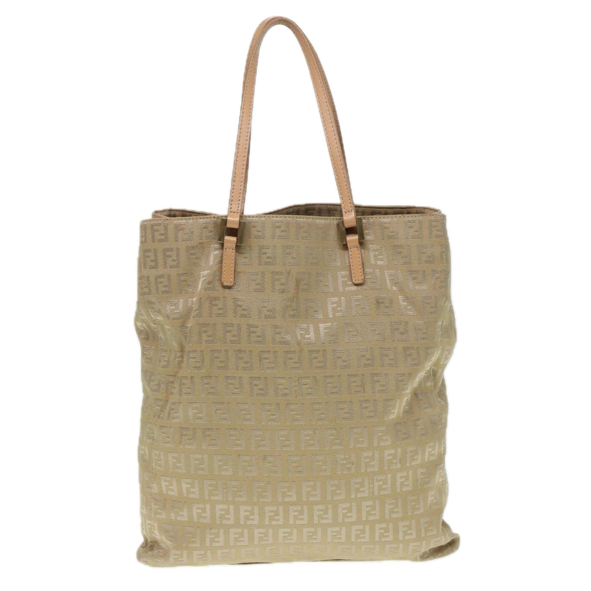 FENDI Zucchino Canvas Tote Bag Beige Gold90378