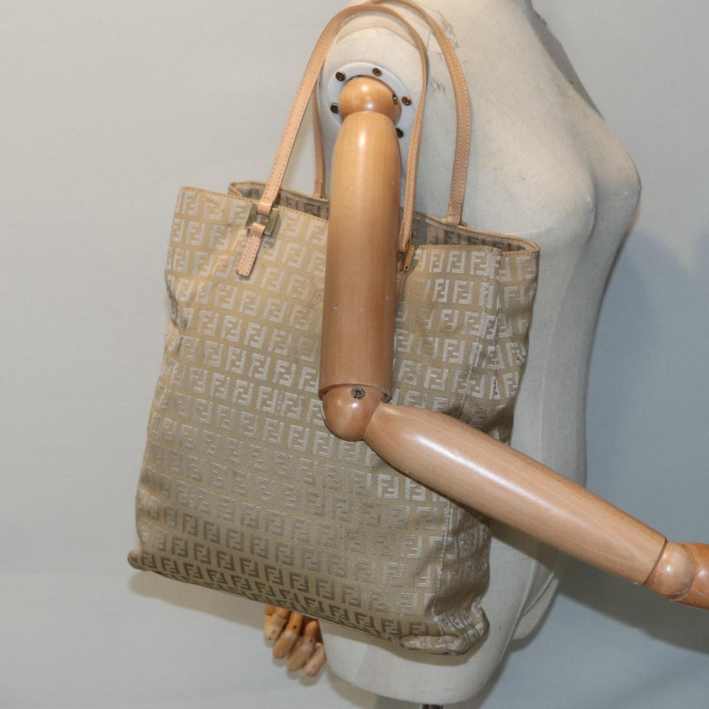 FENDI Zucchino Canvas Tote Bag Beige Gold90378