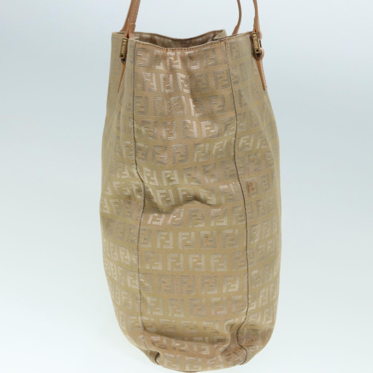 FENDI Zucchino Canvas Tote Bag Beige Gold90378
