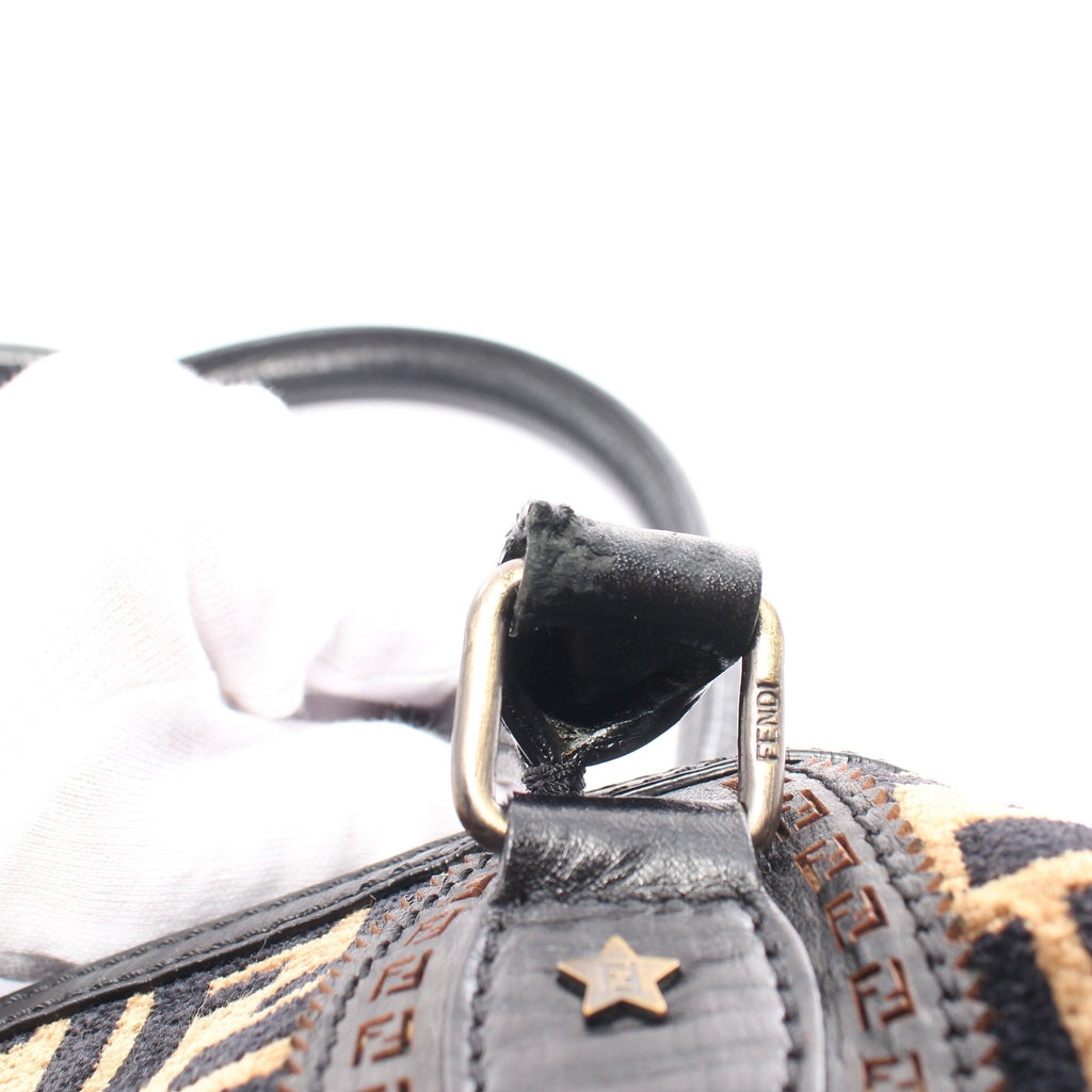 FENDI Zucca Handbag Fabric Leather Beige Black