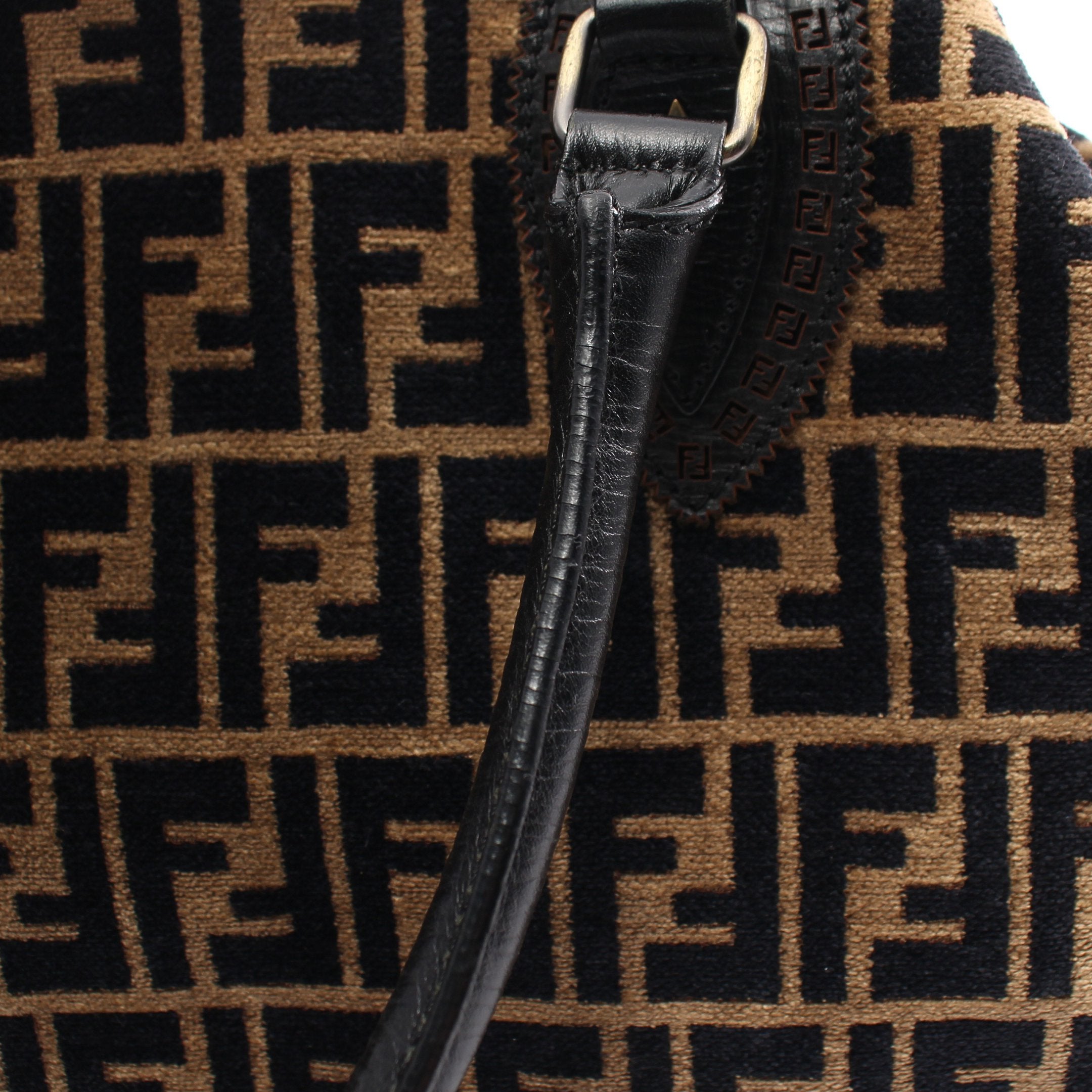 FENDI Zucca Handbag Fabric Leather Beige Black