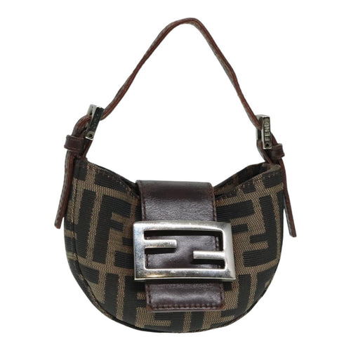 FENDI Zucca Canvas Mini Croissant Hand Bag Brown Black Silver90427