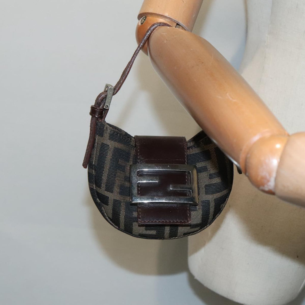 FENDI Zucca Canvas Mini Croissant Hand Bag Brown Black Silver90427