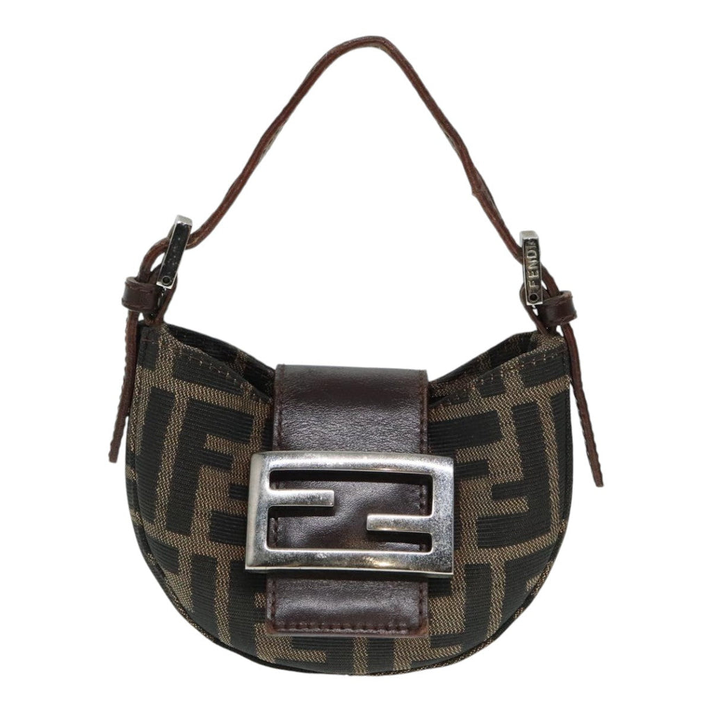 FENDI Zucca Canvas Mini Croissant Hand Bag Brown Black Silver90427