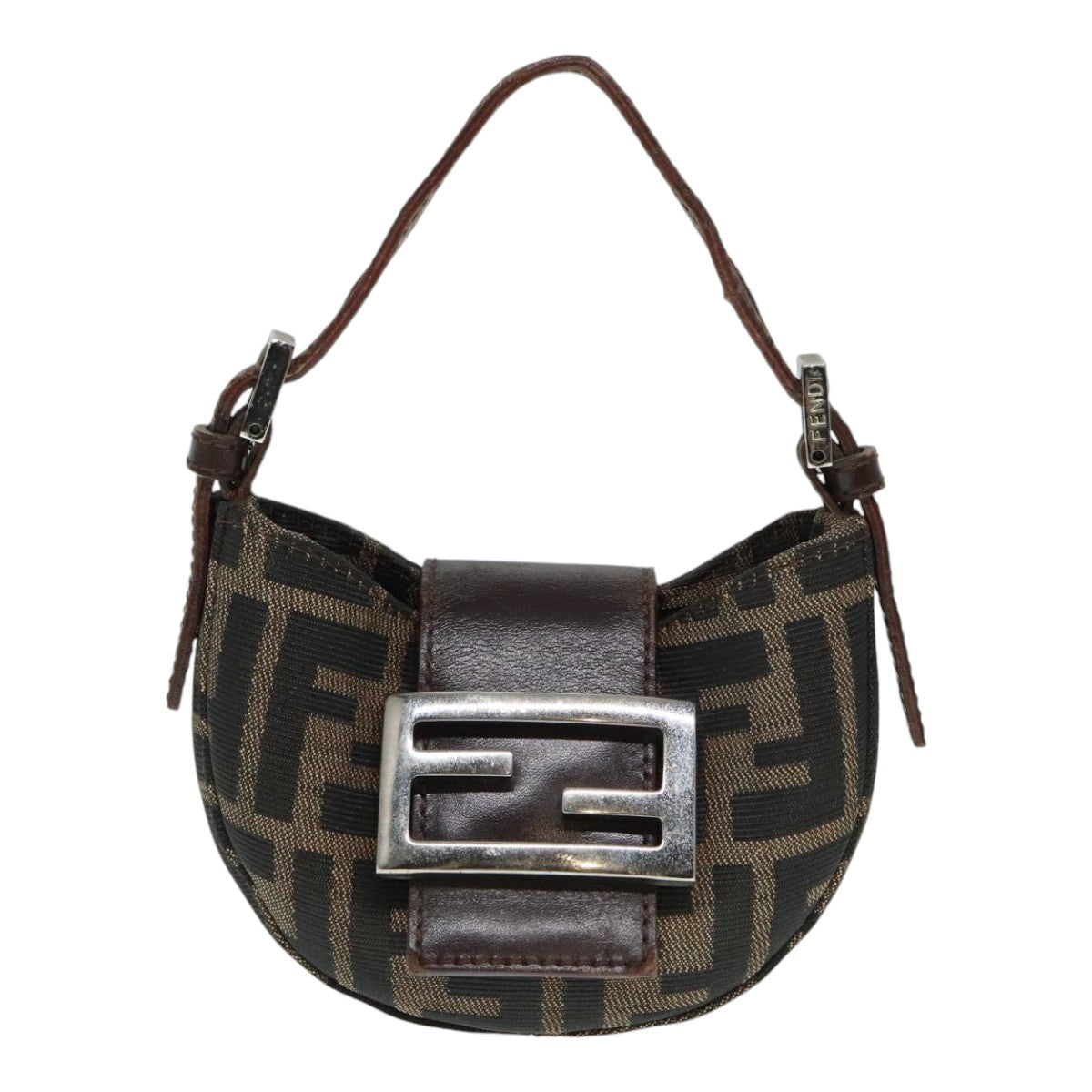 FENDI Zucca Canvas Mini Croissant Hand Bag Brown Black Silver90427