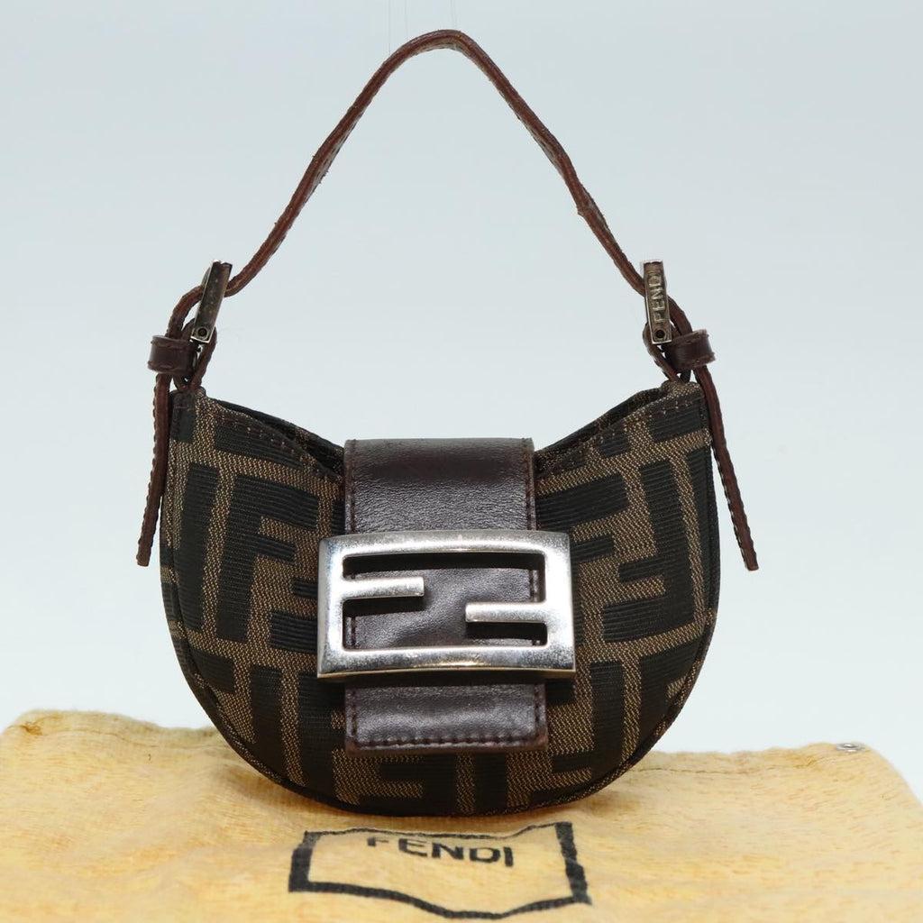 FENDI Zucca Canvas Mini Croissant Hand Bag Brown Black Silver90427