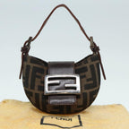 FENDI Zucca Canvas Mini Croissant Hand Bag Brown Black Silver90427