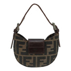 FENDI Zucca Canvas Mini Croissant Hand Bag Brown Black Silver90427