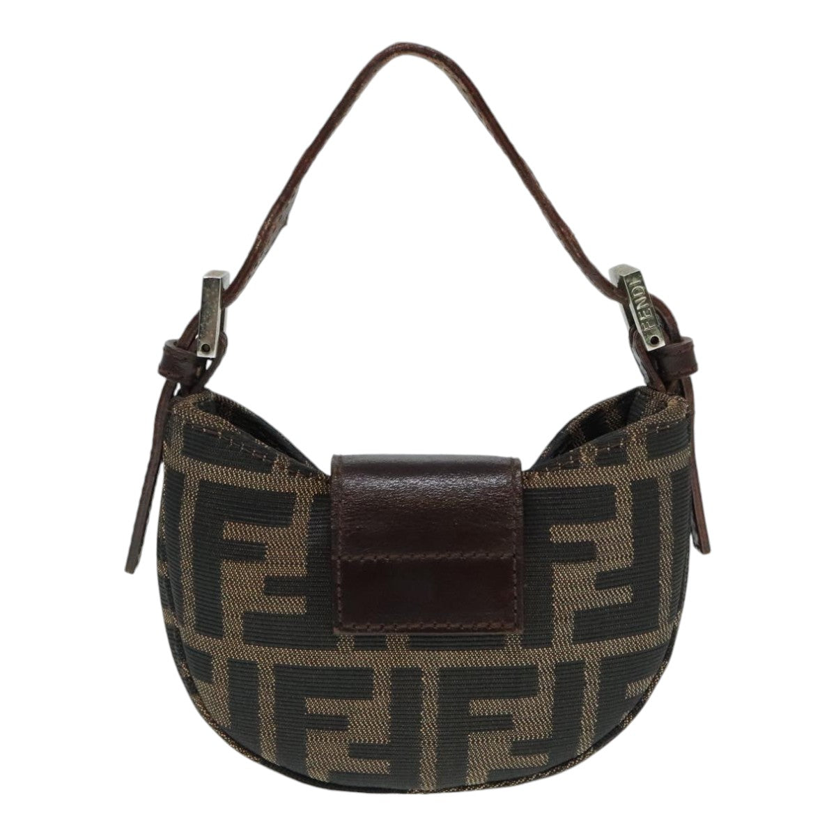 FENDI Zucca Canvas Mini Croissant Hand Bag Brown Black Silver90427