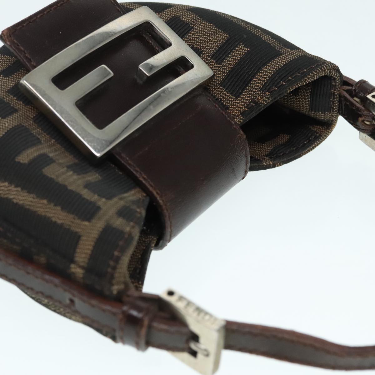 FENDI Zucca Canvas Mini Croissant Hand Bag Brown Black Silver90427
