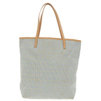 FENDI Zucchino Canvas Tote Bag Light Blue Brown Silver90434