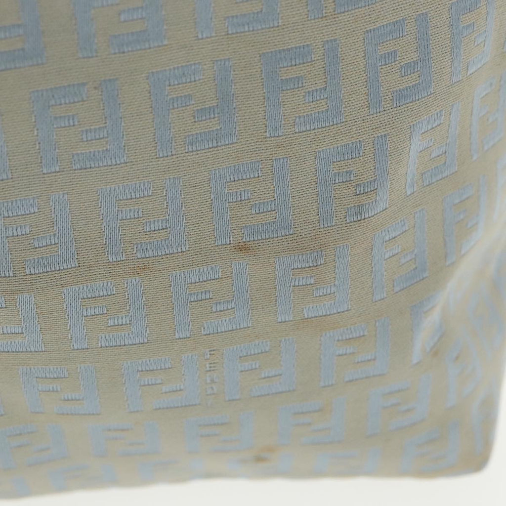 FENDI Zucchino Canvas Tote Bag Light Blue Brown Silver90434