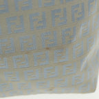 FENDI Zucchino Canvas Tote Bag Light Blue Brown Silver90434