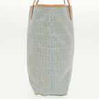FENDI Zucchino Canvas Tote Bag Light Blue Brown Silver90434