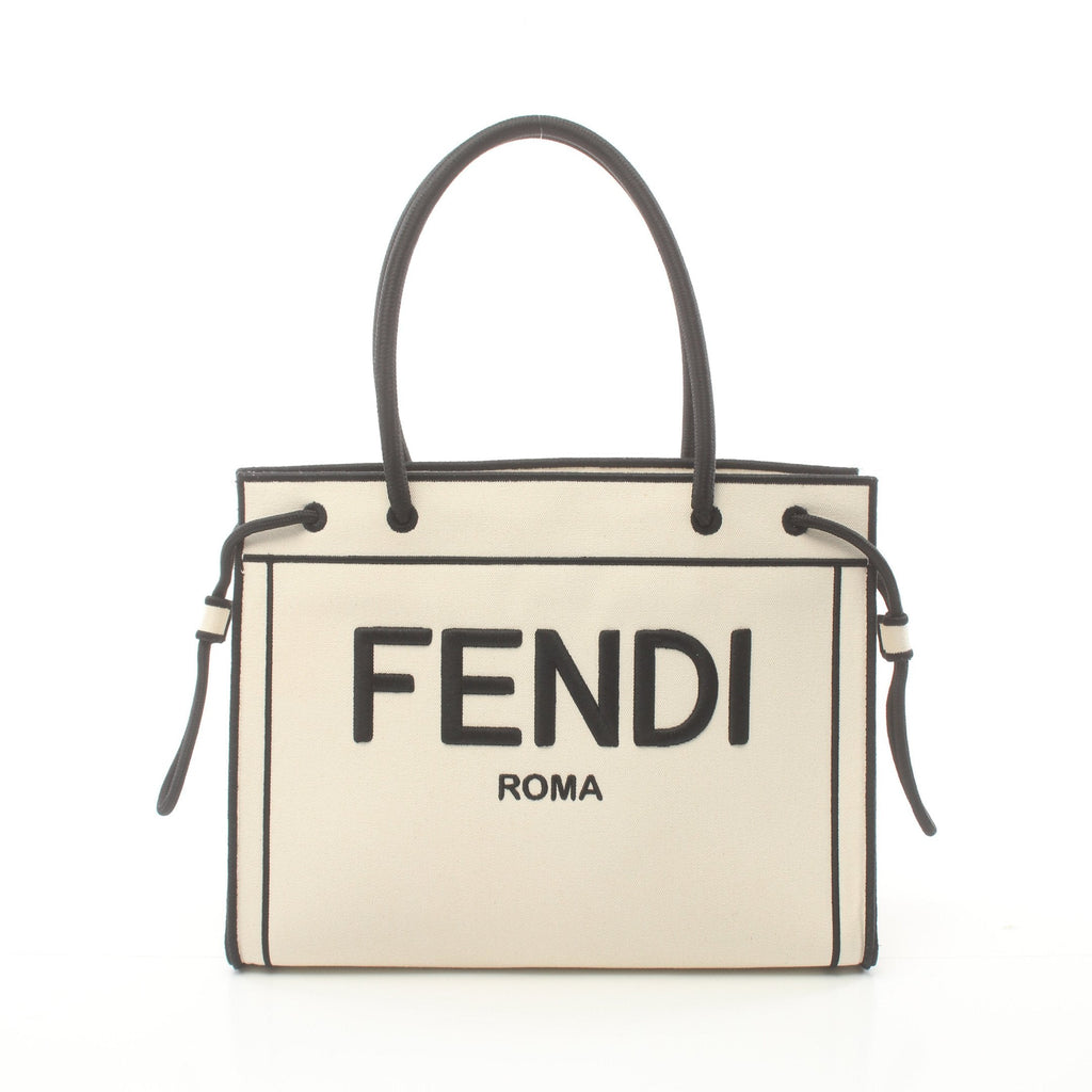 FENDI Shoulder bag Tote bag Canvas Off white Black Logo
