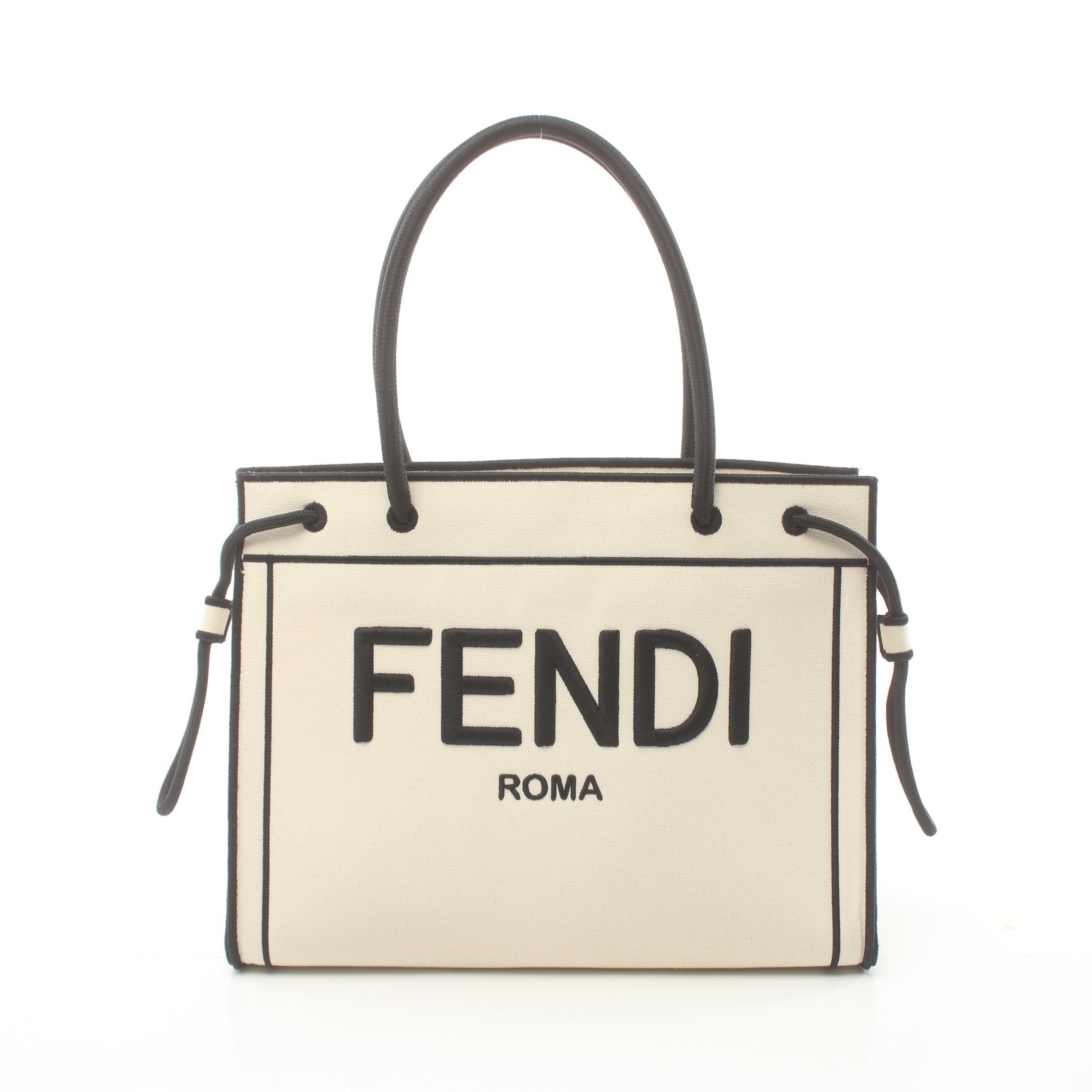 FENDI Shoulder bag Tote bag Canvas Off white Black Logo