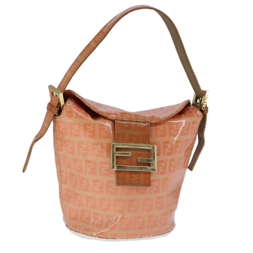 FENDI Zucchino Canvas Mamma Baguette Shoulder Bag Enamel Gold Orange90483