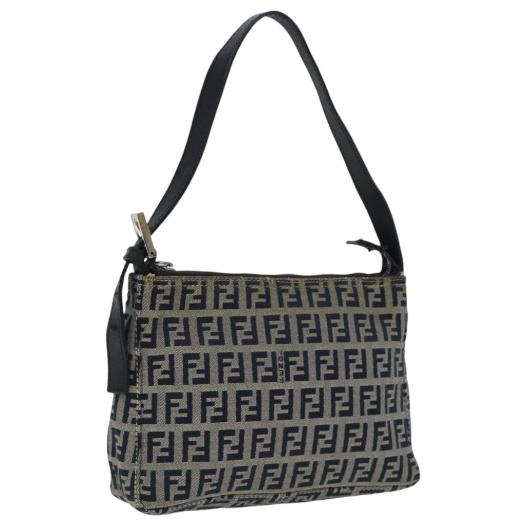 FENDI Zucchino Canvas Accessory Pouch Navy Silver90484